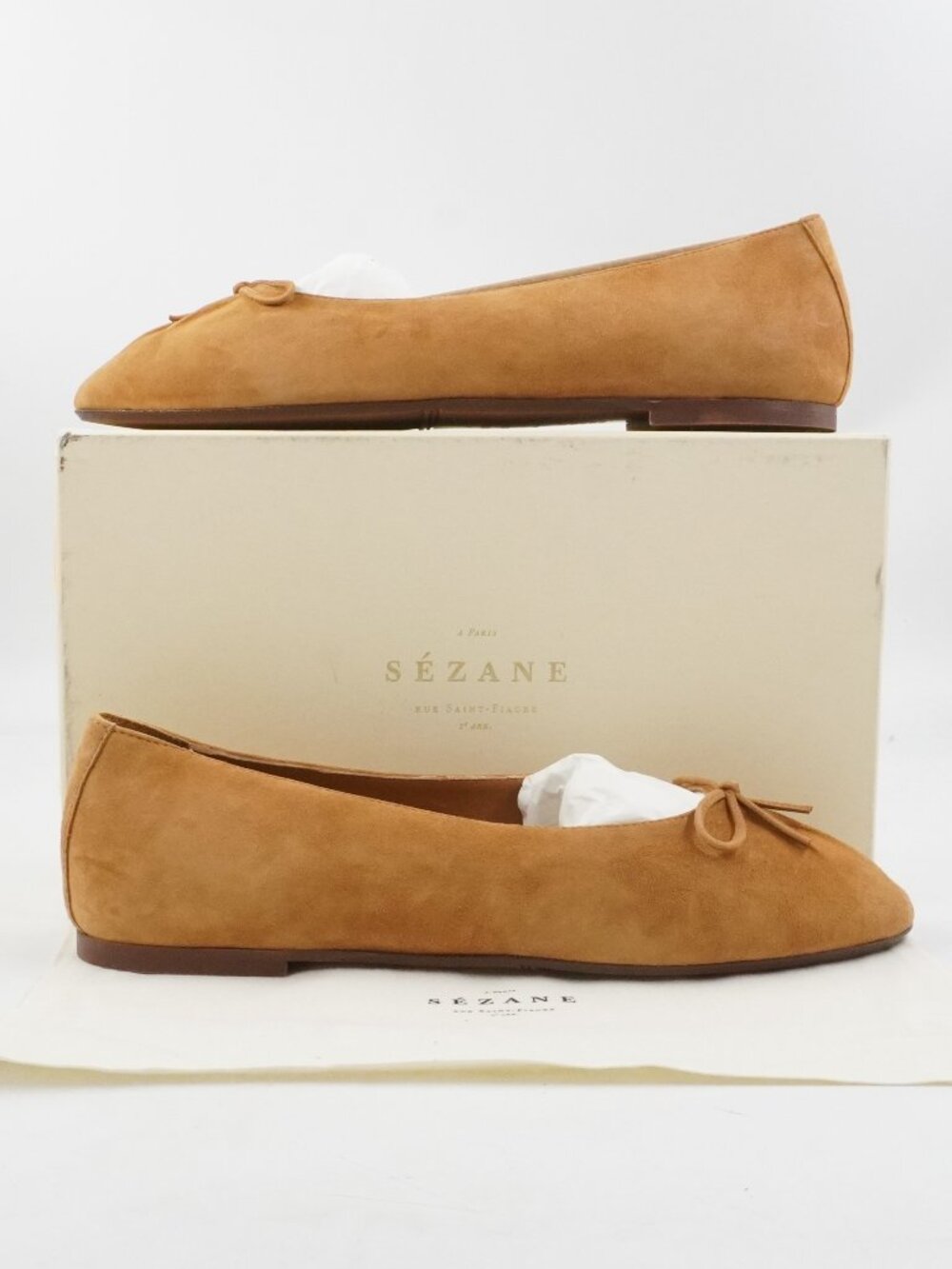 Sezane Agathe Low Ballerinas Ballet Flats in Hazelnut Suede Leather - US Size 11